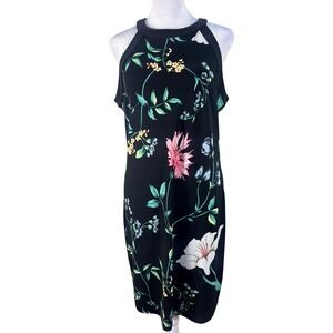 WHBM Floral Halter Dress Women 8 Black New Sleeveless Botanical Shift